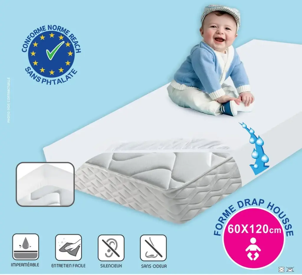 Home Concept Housse protège matelas imperméable norme européenne - 60*120 cm - Blanc